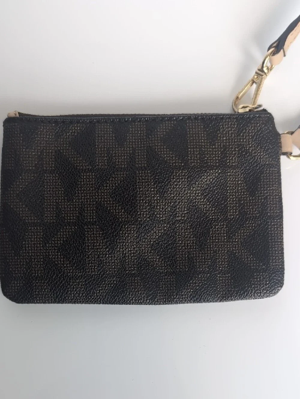 Michael Kors Brown and Gold Logo Wristlet